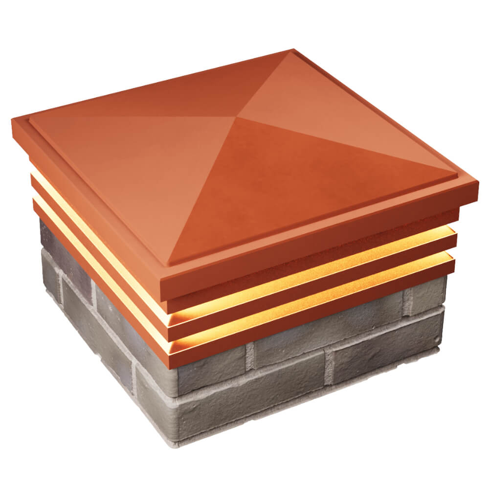 Колпак Zking Бона ХайТек Красный на столб 1.5х1.5 кирпича (385х385мм) с подсветкой в Арзамасе фото