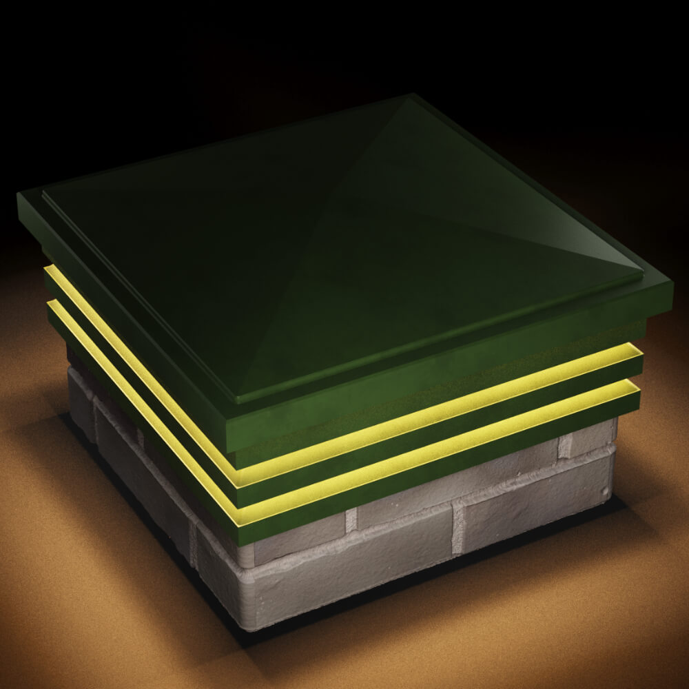 Колпак Zking Бона ХайТек Зеленый на столб 1.5х1.5 кирпича (385х385мм) с подсветкой в Арзамасе фото