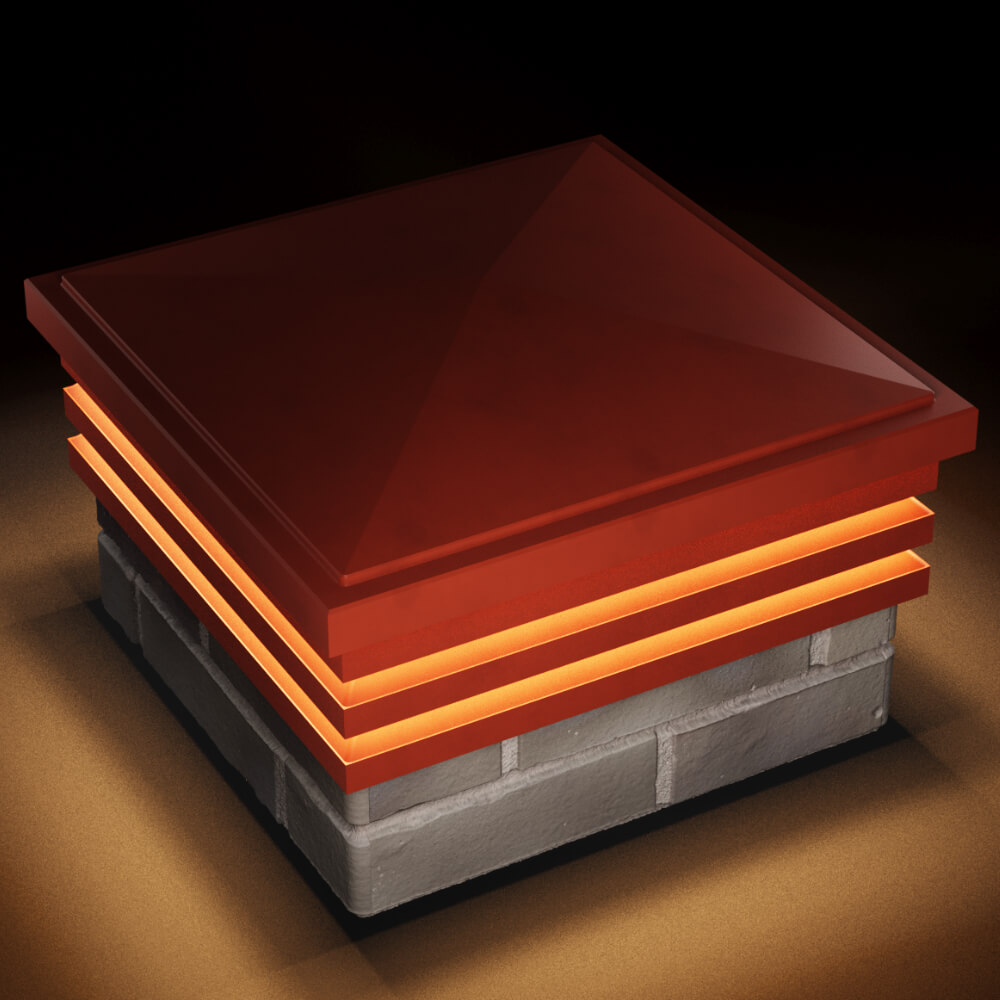 Колпак Zking Бона ХайТек Красный на столб 1.5х1.5 кирпича (385х385мм) с подсветкой в Арзамасе фото