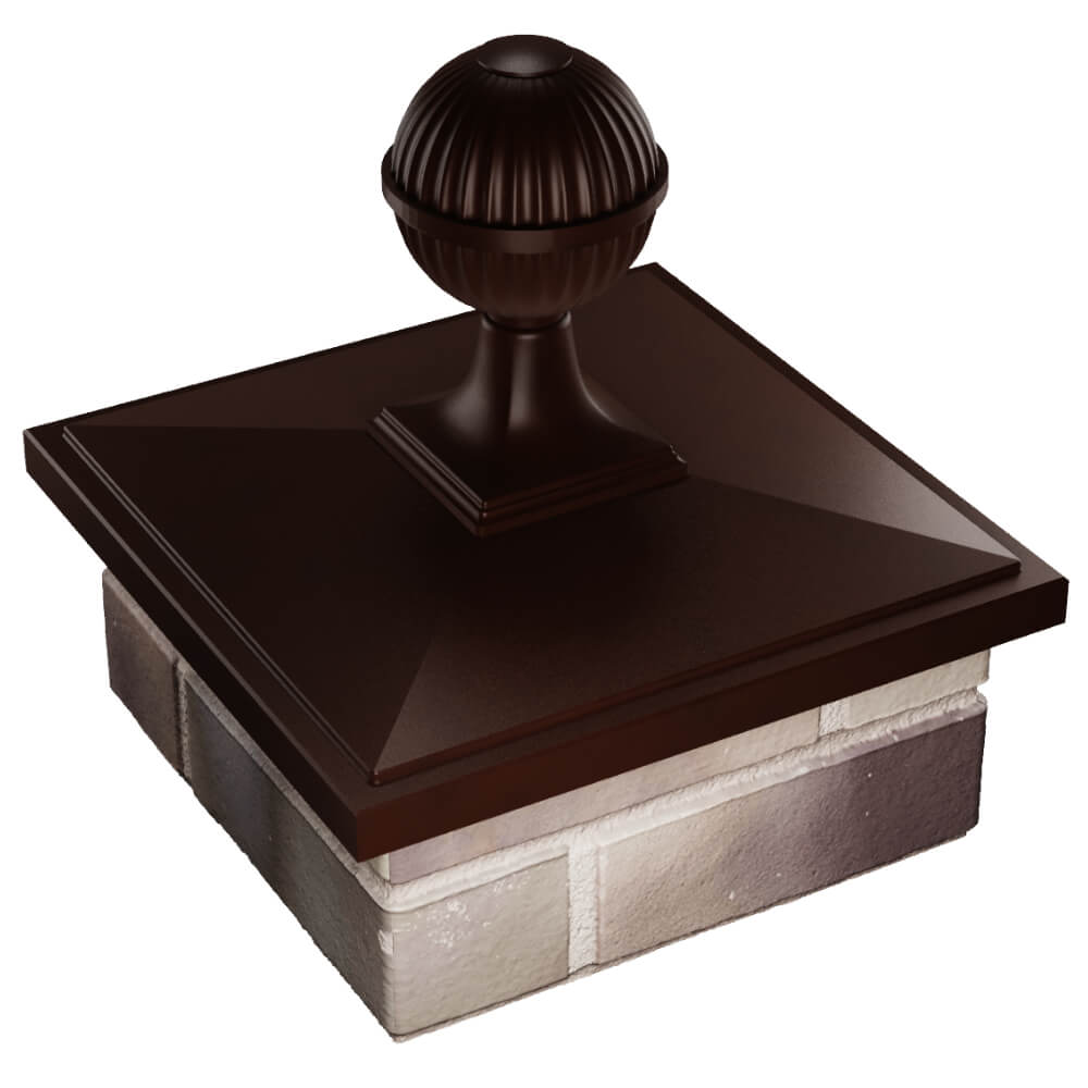Колпак Zking БонаМоно Коричневый с шаром на столб 1.5х1.5 кирпича (385х385, 400х400мм) в сборе в Арзамасе фото