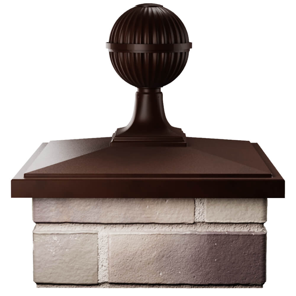 Колпак Zking БонаМоно Коричневый с шаром на столб 1.5х1.5 кирпича (385х385, 400х400мм) в сборе Арзамас фото