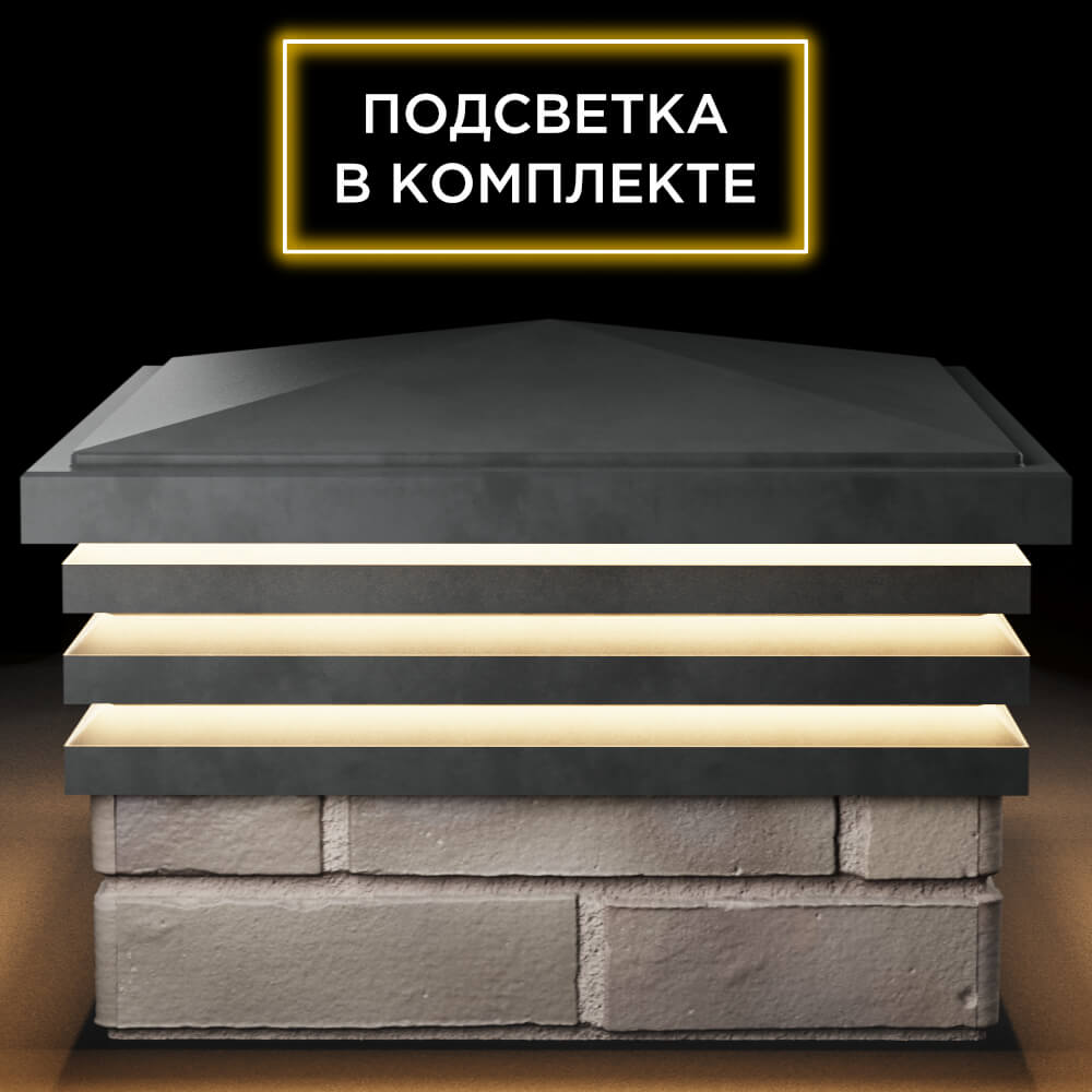 Колпак Zking Бона ХайТек Серый на столб 1.5х1.5 кирпича (385х385мм) с подсветкой Арзамас фото