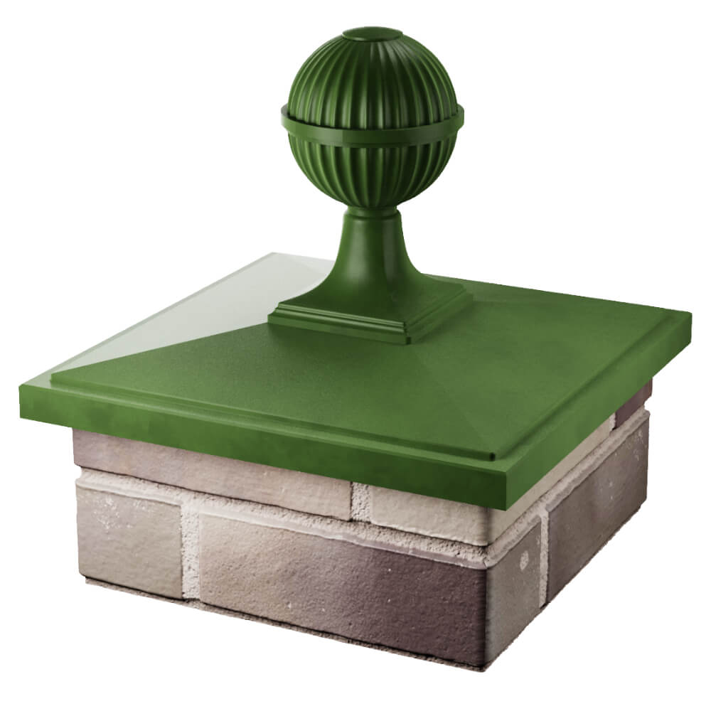 Колпак Zking БонаМоно Зеленый с шаром на столб 1.5х1.5 кирпича (385х385, 400х400мм) в сборе в Арзамасе фото