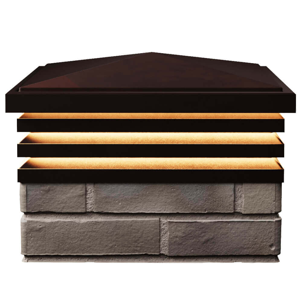Колпак Zking Бона ХайТек Коричневый на столб 1.5х1.5 кирпича (385х385мм) с подсветкой в Арзамасе фото
